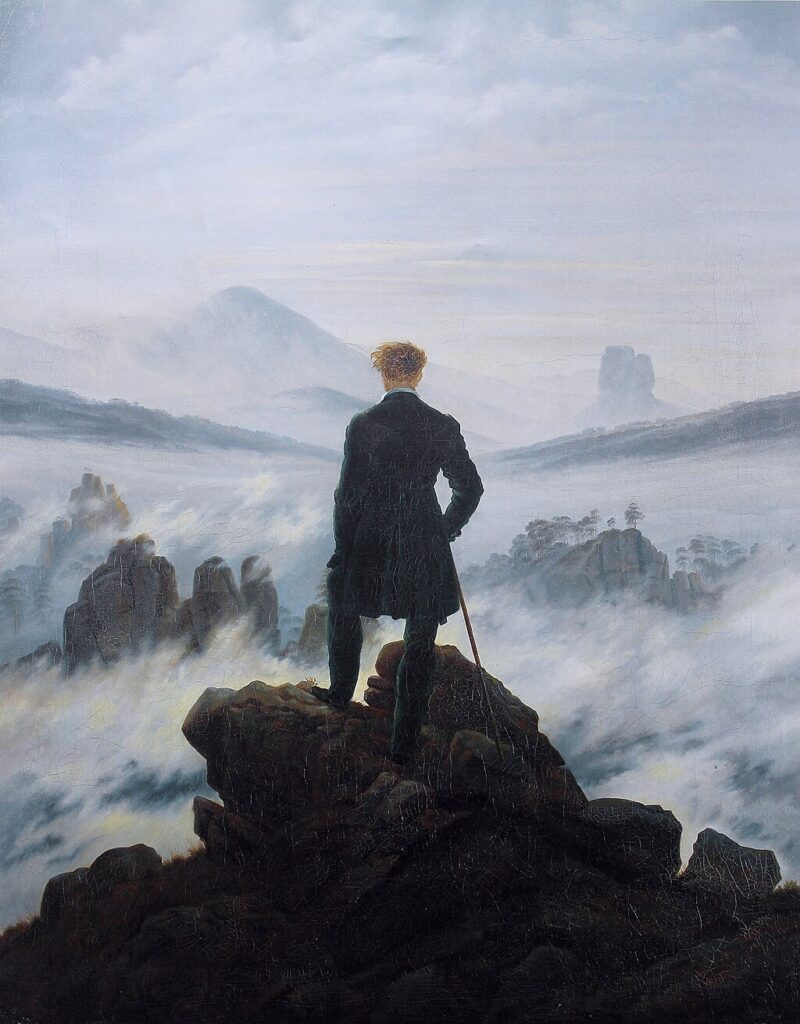 Wanderer above the Sea of Fog. Oil painting by Caspar David Friedrich (1818)